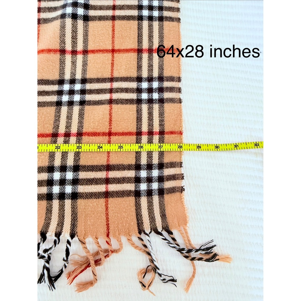 Rong Jia Cashmere Plaid Scarf Beige Nova Check Wrap Shawl 64x28 Quiet Luxury - Picture 5 of 7